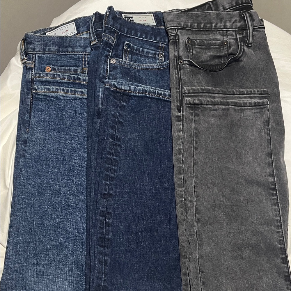 Gap 3 Pairs Slim Fit Jeans; Blue and Gray